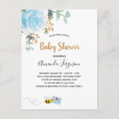 Baby shower blauwe hommel florale grienerboy uitnodiging briefkaart (Voorkant)