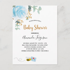 Baby shower blauwe hommel florale grienerboy uitnodiging briefkaart