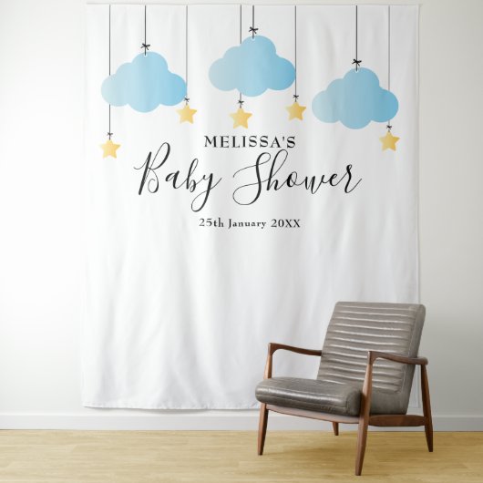Baby Shower Blauwe Jongen Foto Booth Achtergrond Wandkleed (In situ)
