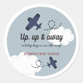 Baby shower Blauwe Jongen omhoog en weg Ronde Sticker (Voorkant)