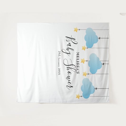 Baby Shower Blauwe Jongen Photo Booth Achtergrond Wandkleed (Voorkant (horizontaal))