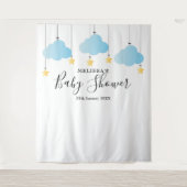 Baby Shower Blauwe Jongen Photo Booth Achtergrond Wandkleed (Voorkant)