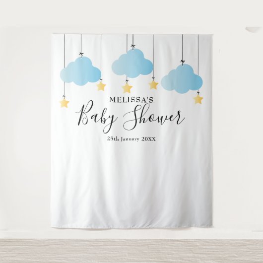 Baby Shower Blauwe Jongen Photo Booth Achtergrond Wandkleed (Voorkant)