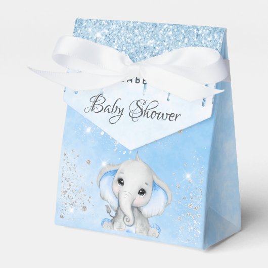 Baby shower blauwe jongen schattige olifant glitte bedankdoosjes (Voorkant Zijde)