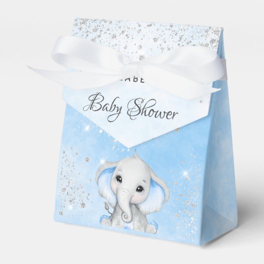 Baby shower blauwe jongen schattige olifant glitte bedankdoosjes (Voorkant Zijde)