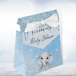 Baby shower blauwe jongen schattige olifant glitte bedankdoosjes