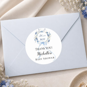 Baby Shower blauwe jongens bloemen krans bedankt Ronde Sticker
