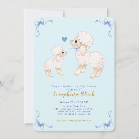 Baby shower Blauwe Lamb Baby Sheep Boy Kaart (Voorkant)