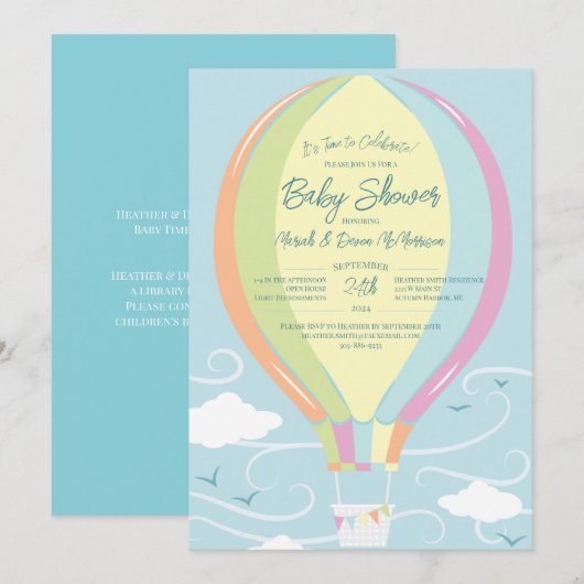 Baby shower Blauwe luchtballon Kaart (Voorkant / Achterkant)