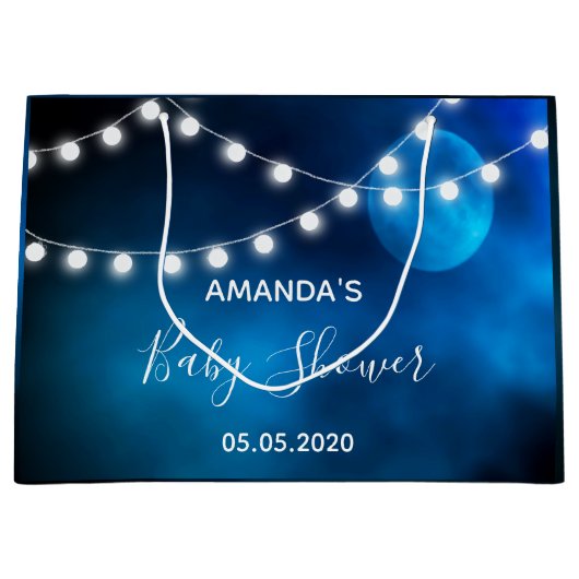 Baby shower blauwe maan lichtsnaarnaam groot cadeauzakje (Voorkant)