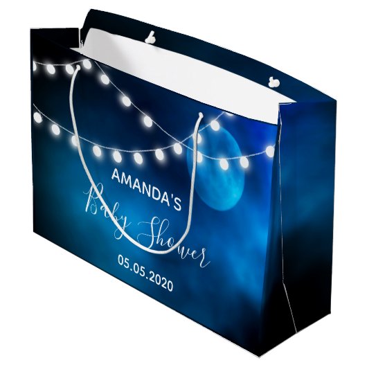 Baby shower blauwe maan lichtsnaarnaam groot cadeauzakje (Achterkant Gekanteld)