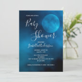 Baby shower blauwe maan typografie genderneutraal kaart (Staand voorkant)