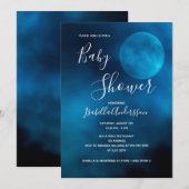 Baby shower blauwe maan typografie genderneutraal kaart (Voorkant / Achterkant)