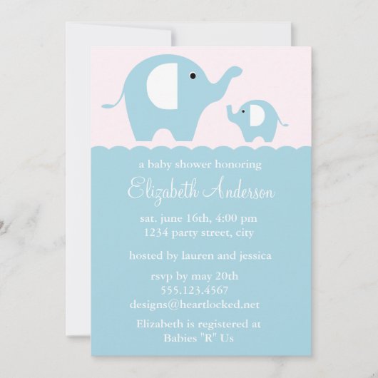 Baby shower Blauwe Olephants Kaart (Voorkant)