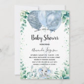 Baby shower blauwe olifant eucalyptus kaart (Voorkant)