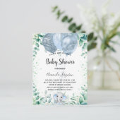Baby shower blauwe olifant eucalyptus uitnodiging briefkaart (Staand voorkant)