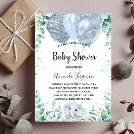 Baby shower blauwe olifant eucalyptusjongen luxe kaart