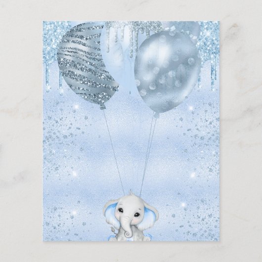 Baby shower blauwe olifant flyer (Achterkant)