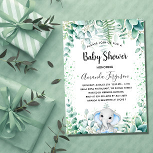 Baby shower blauwe olifant jongen eucalyptus green kaart