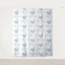 Baby Shower Blauwe Olifant | Stap en Herhaal Wandkleed