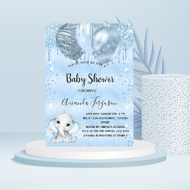 Baby shower blauwe olifantenballonnen kaart