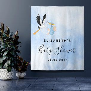 Baby Shower blauwe ooievaar jongen schattig Wandkleed