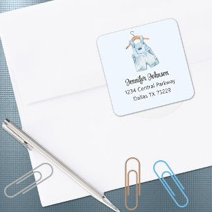 Baby Shower Blauwe Overall Retouradres Vierkante Sticker