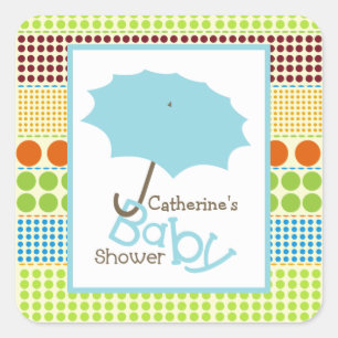 Baby shower Blauwe Paraplu & Boho Stippen Vierkante Sticker