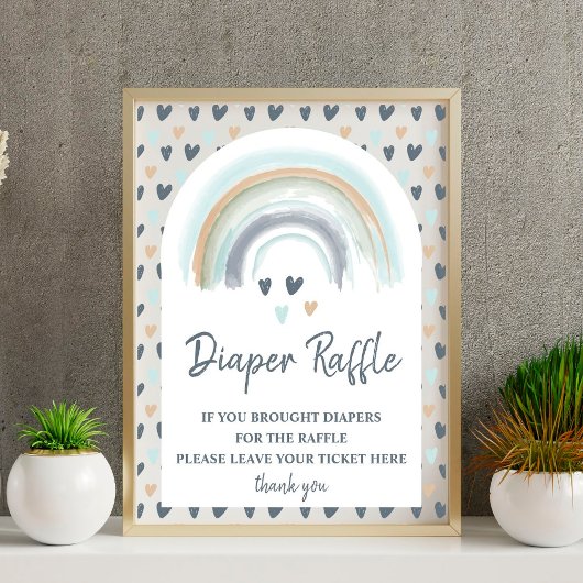 Baby shower Blauwe regenboog voor luier Raffle Poster