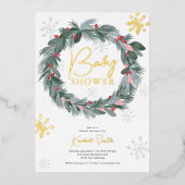 Baby shower blauwe rode florale kerstmug folie uitnodiging (Voorkant)