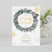 Baby shower blauwe rode florale kerstmug folie uitnodiging (Staand Voorkant)