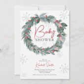 Baby shower blauwe rode florale kerstmug kaart (Voorkant)