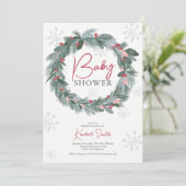 Baby shower blauwe rode florale kerstmug kaart (Staand voorkant)