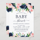 Baby shower Blauwe Roze Floral Uitnodigingen (Voorkant / Achterkant)