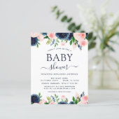 Baby shower Blauwe Roze Floral Uitnodigingen (Staand voorkant)