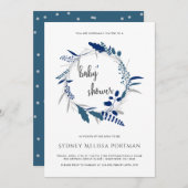 Baby Shower Blauwe Rustieke Krans Botanisch Kaart (Voorkant / Achterkant)