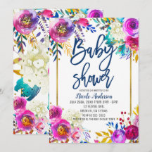 Baby Shower Blauwe Script Vet Waterverf Bloemen