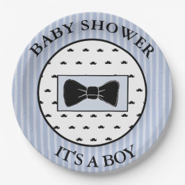 Baby shower Blauwe snor en Bowtie Borden Papieren Bordje