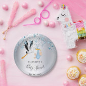Baby shower blauwe sterren ooievaar papieren bordje (Feest)
