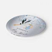 Baby shower blauwe sterren ooievaar papieren bordje (Gekanteld)