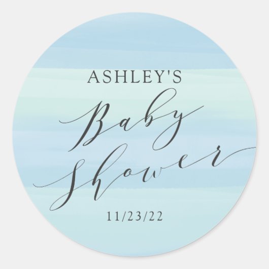 Baby shower blauwe strepen ronde sticker (Voorkant)