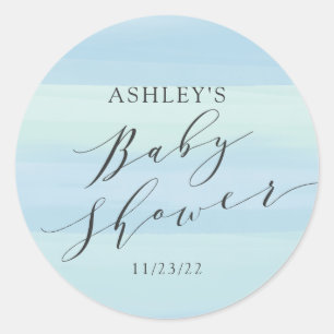 Baby shower blauwe strepen ronde sticker