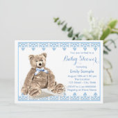 Baby Shower Blauwe Teddybeer Kaart (Staand voorkant)