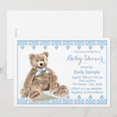 Baby Shower Blauwe Teddybeer Kaart (Voorkant / Achterkant)