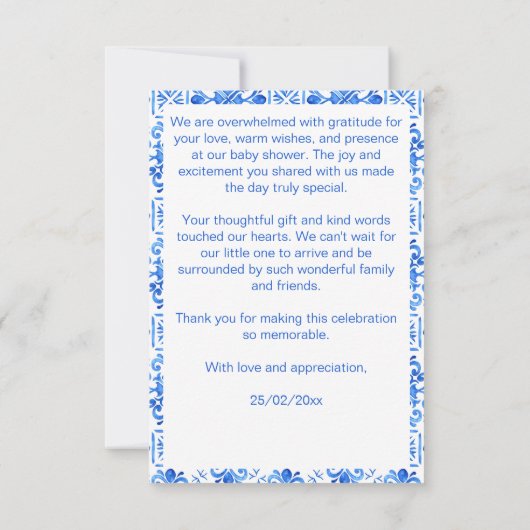 Baby shower Blauwe Tegels Lemons bougainvillea Bedankkaart (Achterkant)