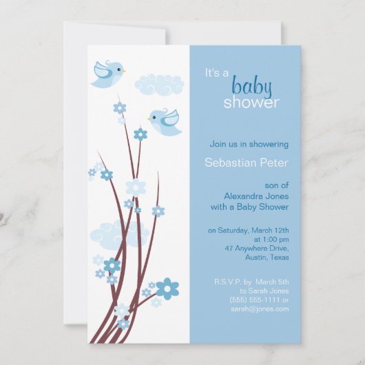 Baby shower Blauwe Tortelduifjes Spring Flowers Kaart (Voorkant)