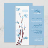 Baby shower Blauwe Tortelduifjes Spring Flowers Kaart (Voorkant / Achterkant)