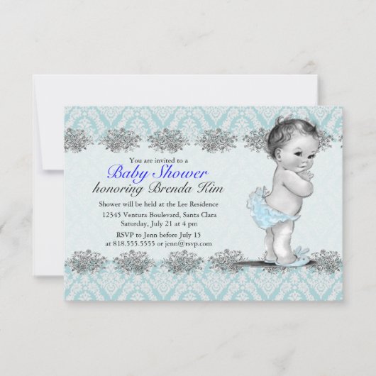 Baby shower Blauwe Uitnodiging (Voorkant)