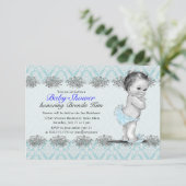 Baby shower Blauwe Uitnodiging (Staand voorkant)