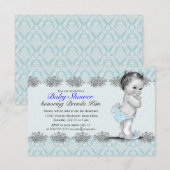 Baby shower Blauwe Uitnodiging (Voorkant / Achterkant)